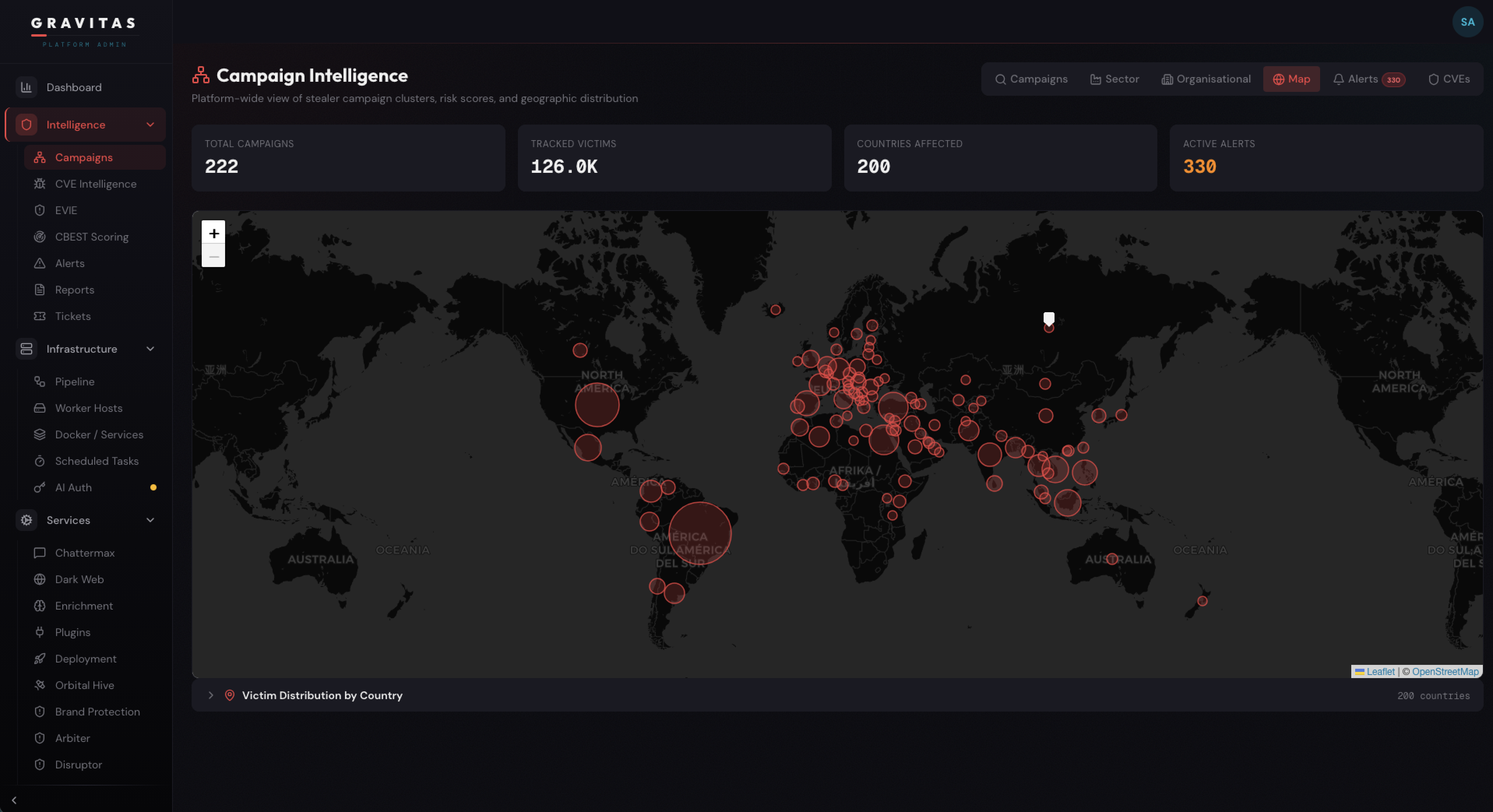 Global threat bubble map