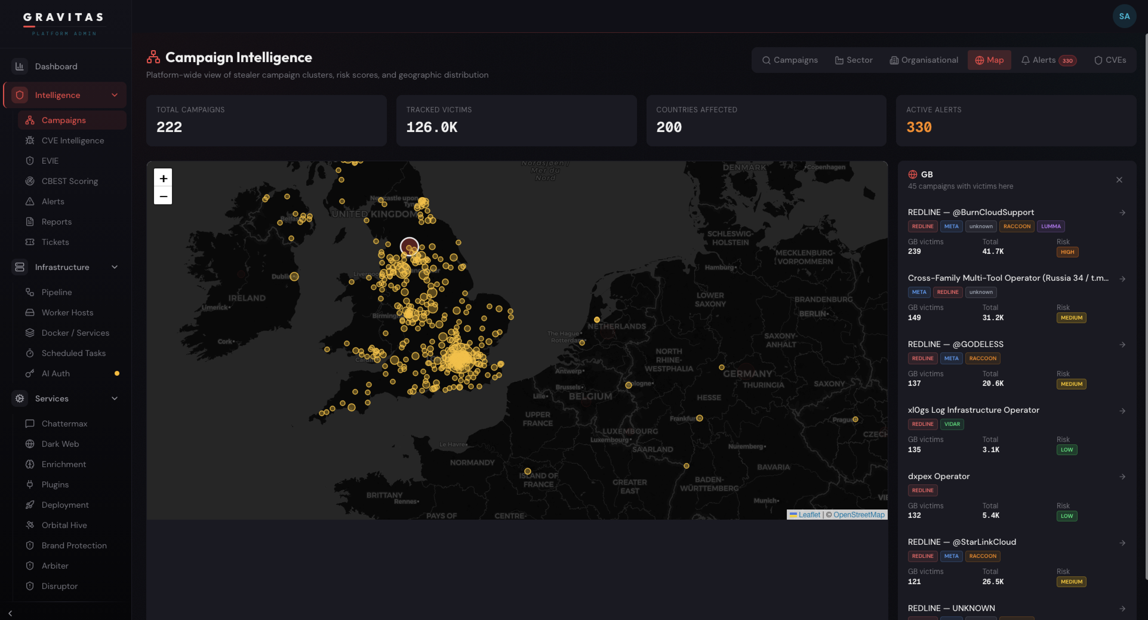 UK victim geographic heatmap